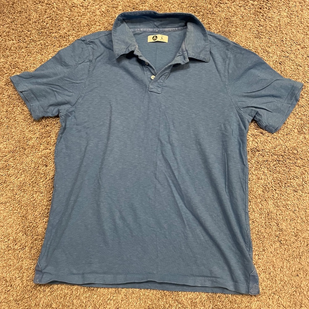 American Giant Slub Polo, Size Large, Color Light Blue